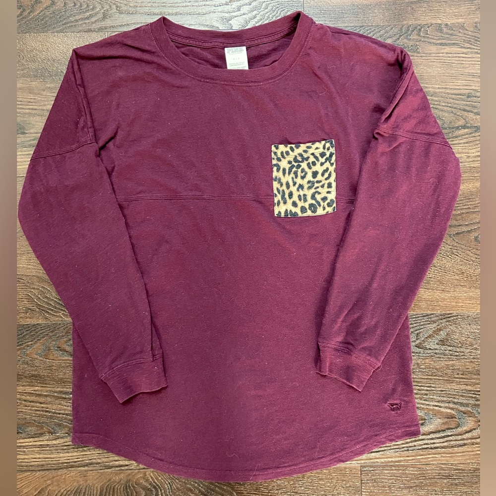 VS PINK leopard pocket long sleeve tee - size S